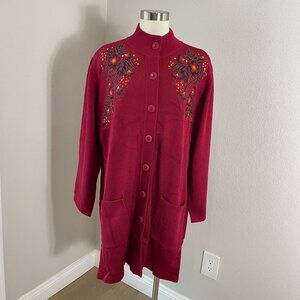 NEW Bob Mackie Woman Plus 2X Wearable Art Red Embroidered Button Cardigan Jacket